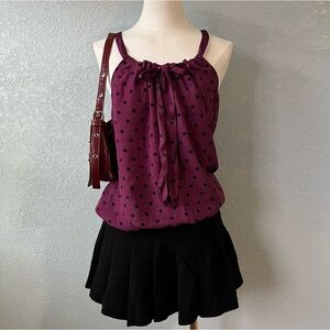 American Eagle Burgundy Polka Dot Tie-Front Sleeveless Blouse – Size S